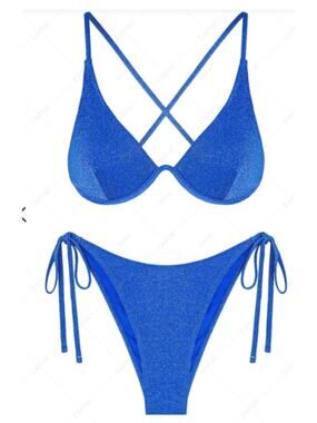 ZAFUL Metallic Criss Cross Tie Side Monowire Bikini Swimwear NWT Size 10